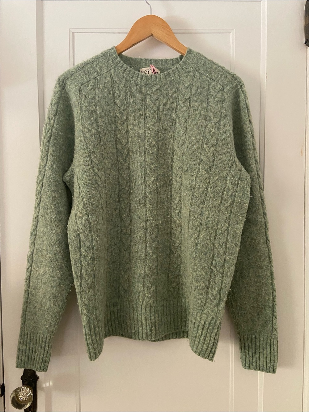 J. Crew 100% wool cable-knit sweater in mint, size medium
